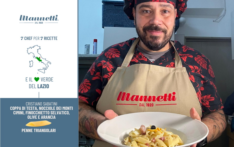Penne Triangolari Mannetti - Coppa di testa, nocciole dei Monti Cimini, finocchietto selvatico, olive e arancia