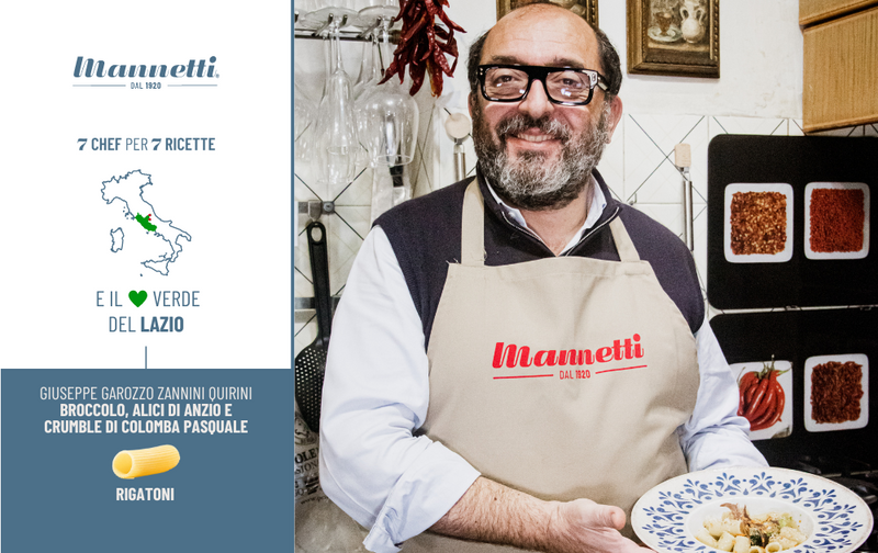 Rigatoni Mannetti - Broccolo, alici di Anzio e crumble di colomba pasquale
